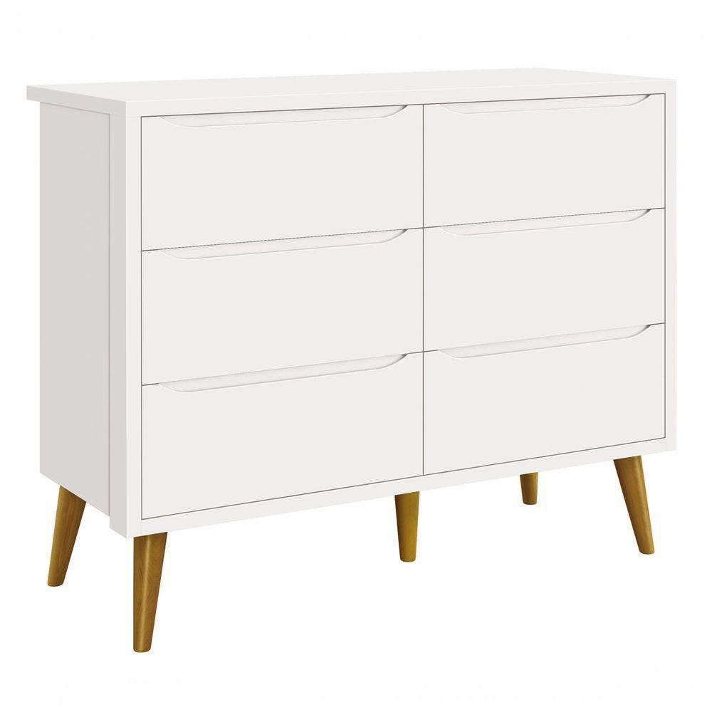 Cômoda 6 Gavetas Théo New Branco Fosco Com Madeira - Moveisaqui - 1