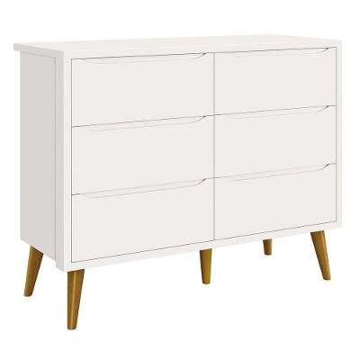 Cômoda Théo New 6 Gavetas em MDF com Puxador Embutido Branco Fosco para Quarto Infantil