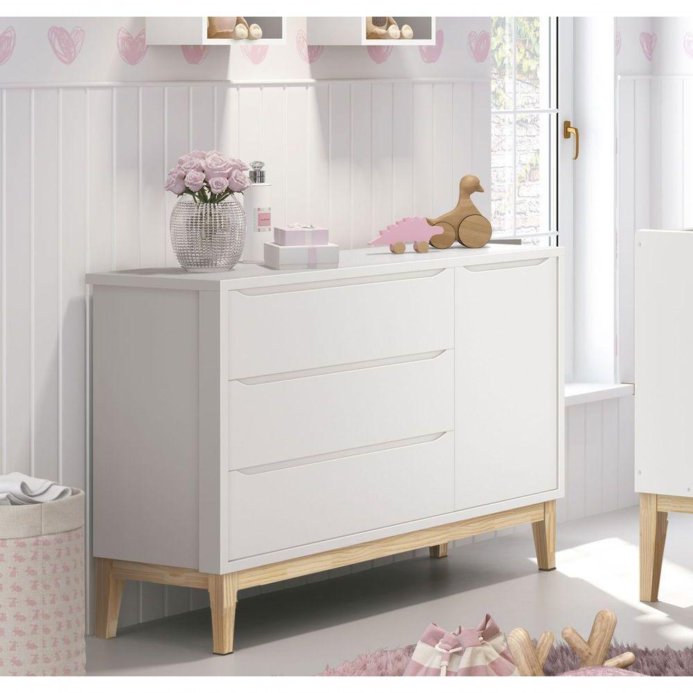 Cômoda Sapateira Classic New Branco Fosco Com Natural - Moveisaqui - 2