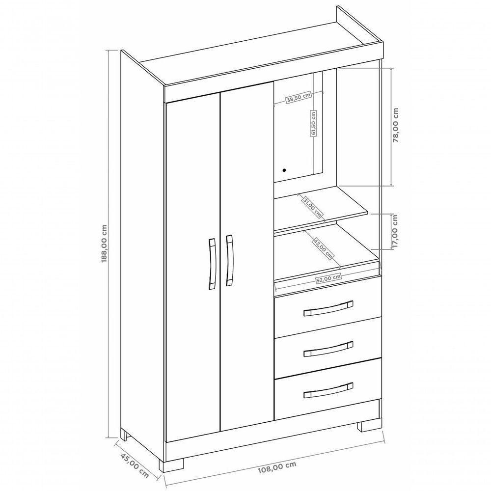 Guarda-roupa 2 Portas Denali Freijó Com Off White - Moveisaqui - 6