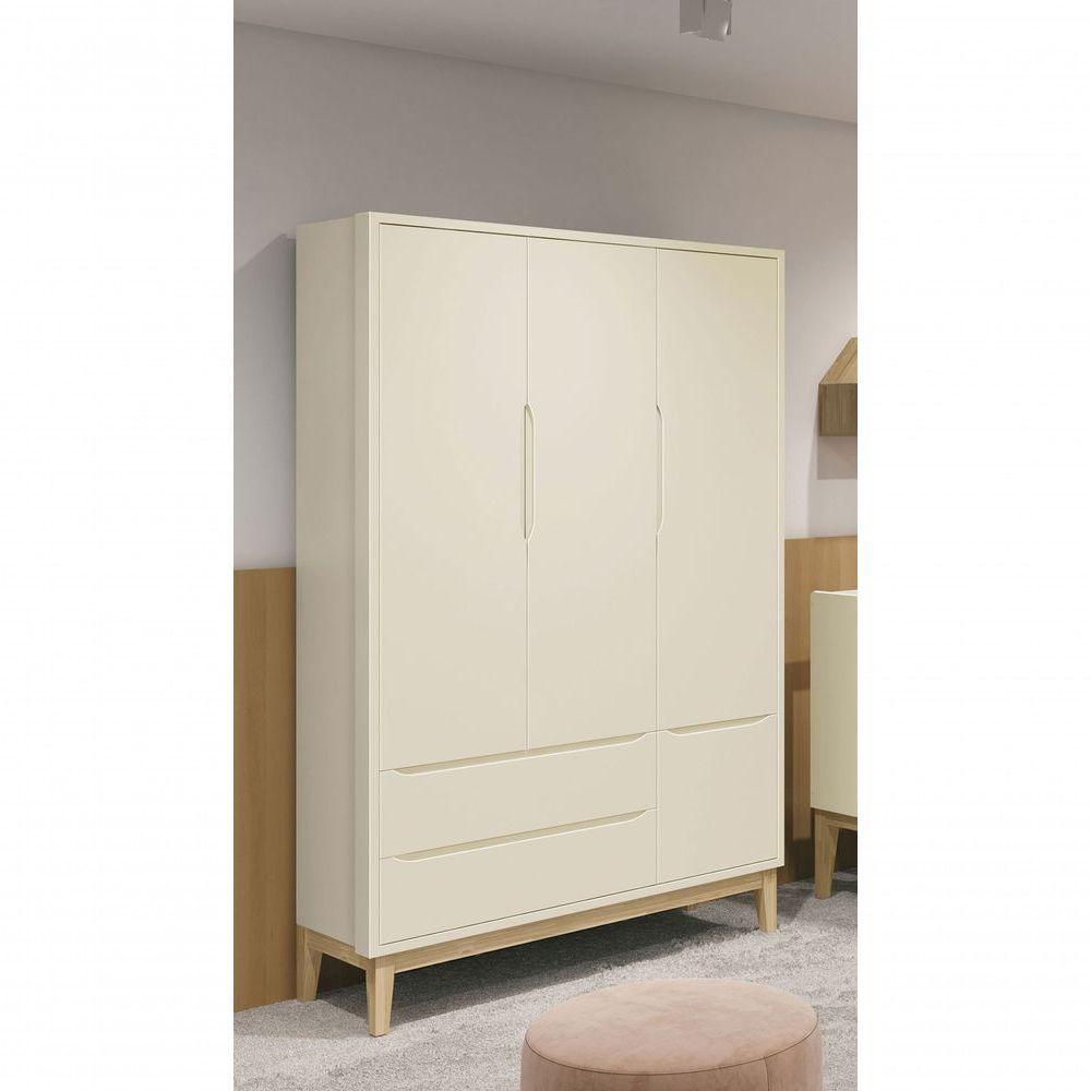 Guarda-roupa Retrô 3 Portas Classic New Areia Fosco Com Natural - Moveisaqui - 2