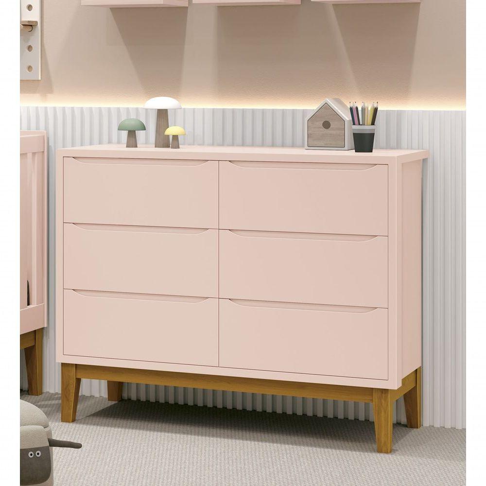 Cômoda 6 Gavetas Classic New Rosa Fosco Com Madeira - Reller - 3