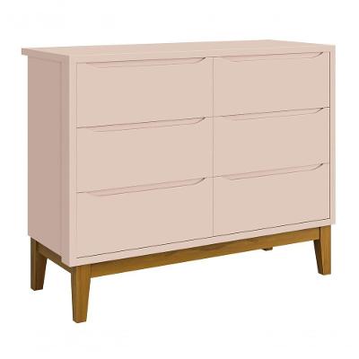 Cômoda Classic New 6 Gavetas em MDF com Puxador Embutido Rosa Fosco para Quarto de Bebê