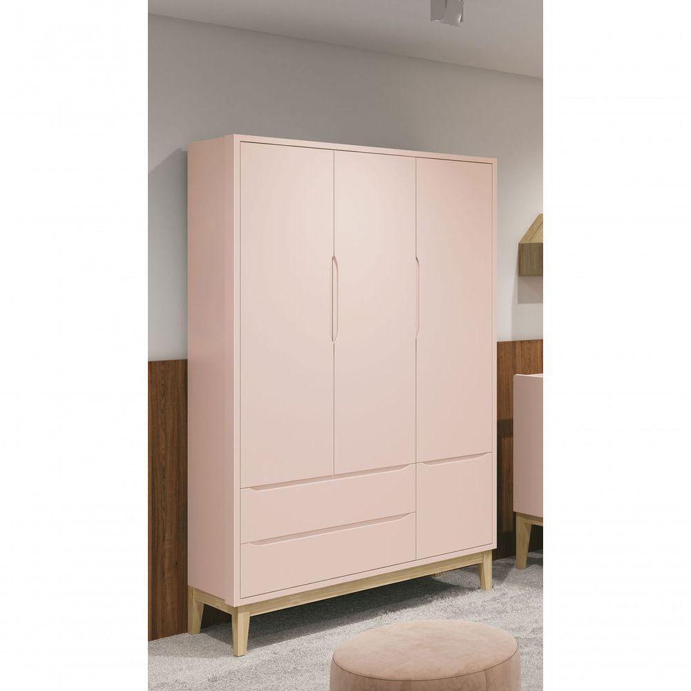 Guarda-roupa Retrô 3 Portas Classic New Rosa Fosco Com Natural - Moveisaqui - 2