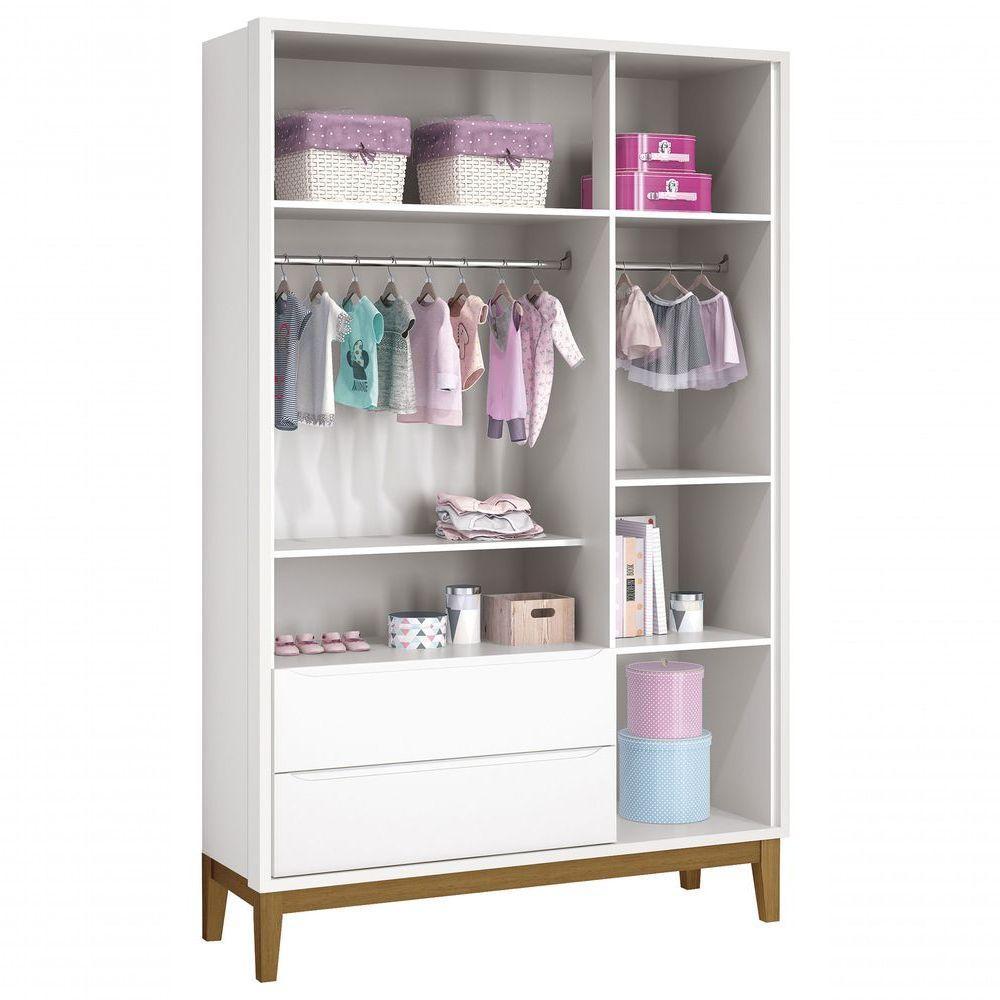 Guarda-roupa Retrô 3 Portas Classic New Branco Fosco Com Madeira - Moveisaqui - 5