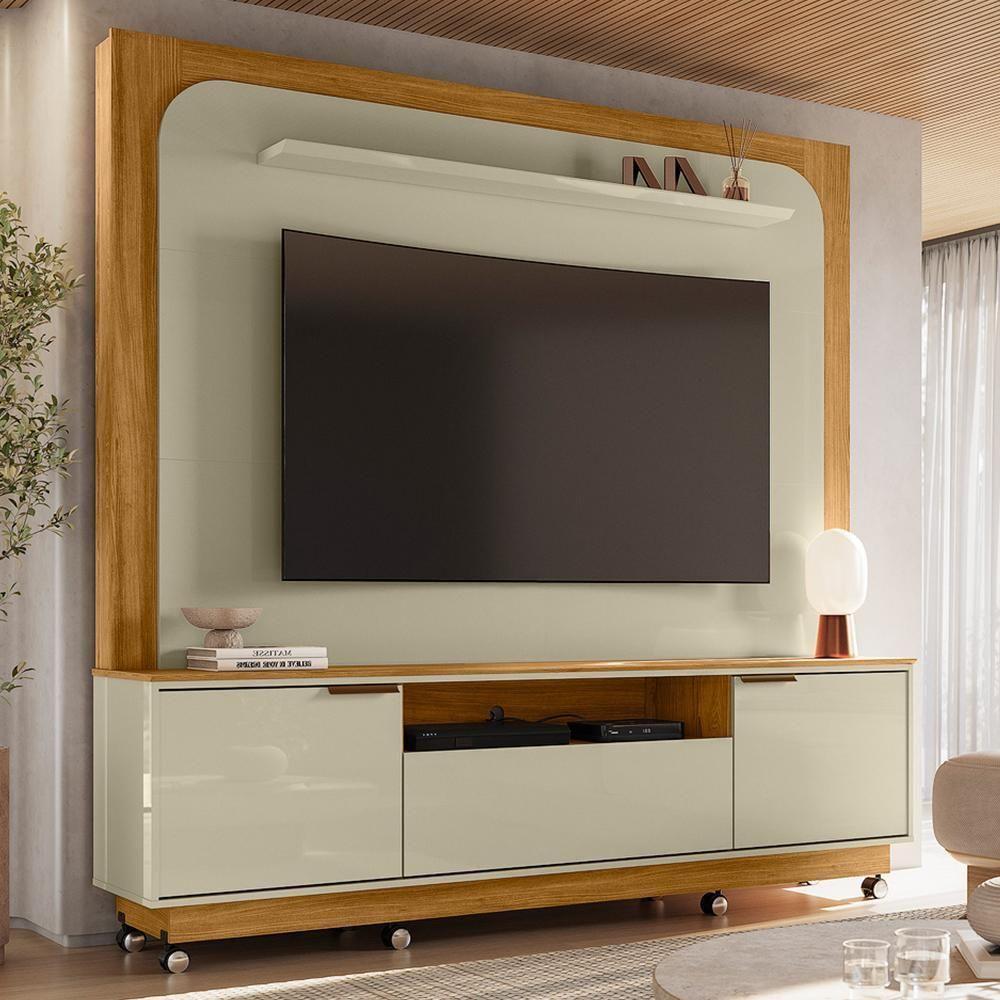 Estante Home Theater Nilo Cumaru/opala Para Tv Até 75” Com Rodízios - Madetec Cumaru/opala - 2