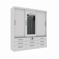Guarda Roupa Chicago 3 Portas 9 Gavetas Com Espelho Tcil Cor:branco - 2