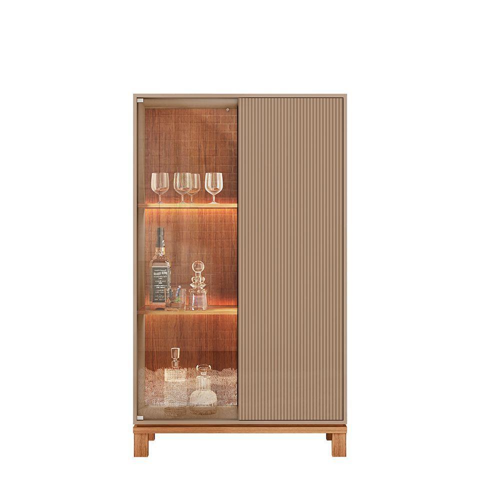 Cristaleira De Vidro Com Led Para Sala Visari C01 - D'rossi Marrom-freijó - 2