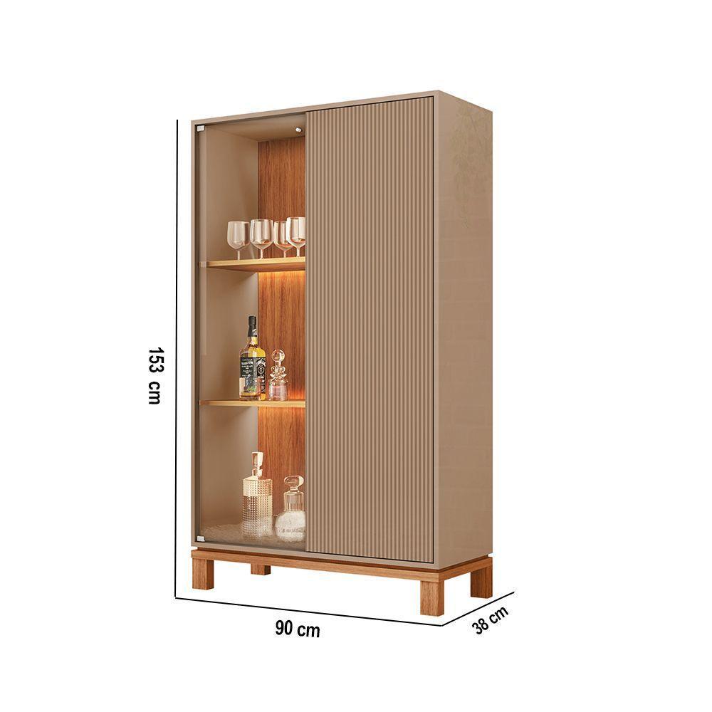 Cristaleira De Vidro Com Led Para Sala Visari C01 - D'rossi Marrom-freijó - 3