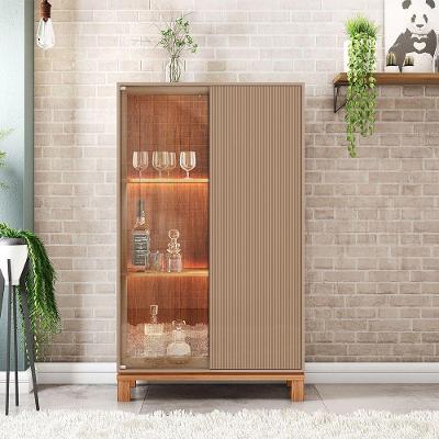 Cristaleira De Vidro Com Led Para Sala Visari C01 - D'rossi Marrom-freijó