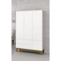 Guarda-roupa Retrô 3 Portas Classic New Branco Fosco Com Madeira - Reller - 3