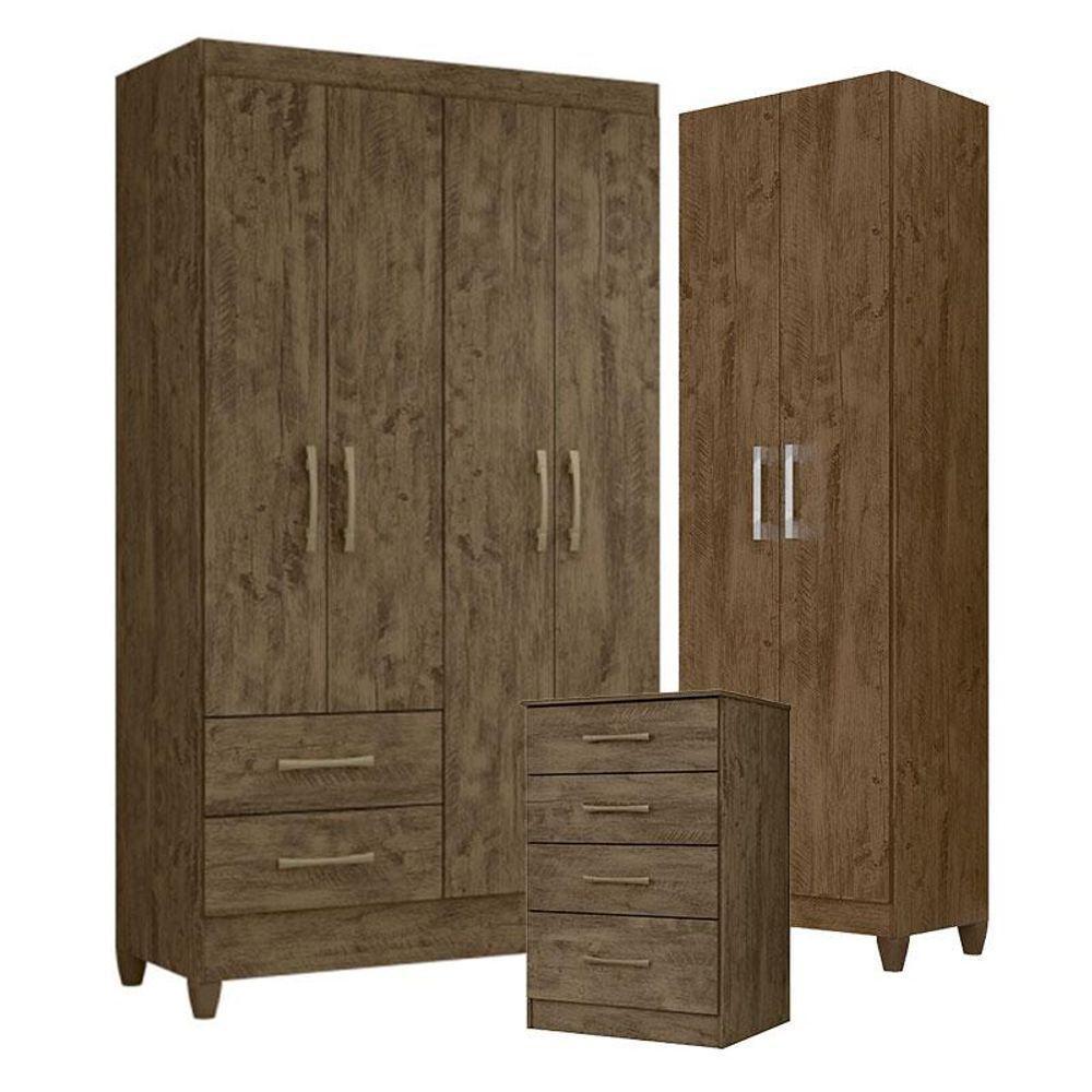 Guarda Roupa Solteiro Chile Com Cômoda Ms913 E Armário Multiuso New íris Castanho Wood - Moval - 1