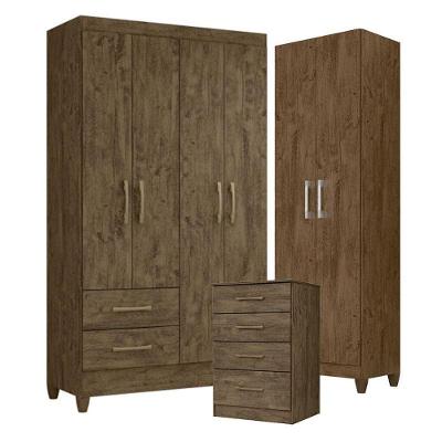 Guarda Roupa Solteiro Chile com Cômoda Ms913 e Armário Multiuso New Íris MDP 103cm Marrom Moval