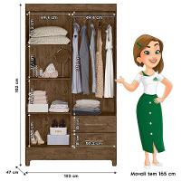 Guarda Roupa Solteiro Chile Com Cômoda Ms913 E Armário Multiuso New íris Castanho Wood - Moval