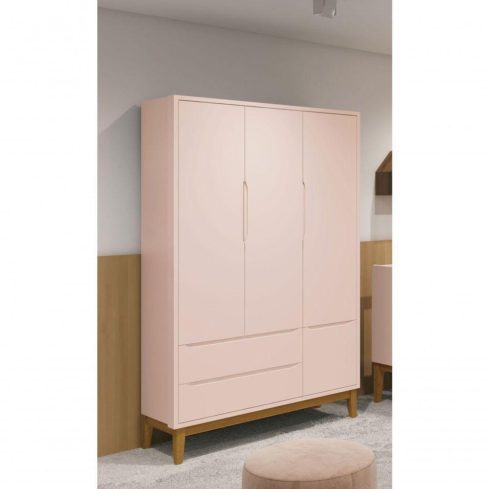 Guarda-roupa Retrô 3 Portas Classic New Rosa Fosco Com Madeira - Moveisaqui - 4