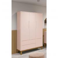 Guarda-roupa Retrô 3 Portas Classic New Rosa Fosco Com Madeira - Moveisaqui