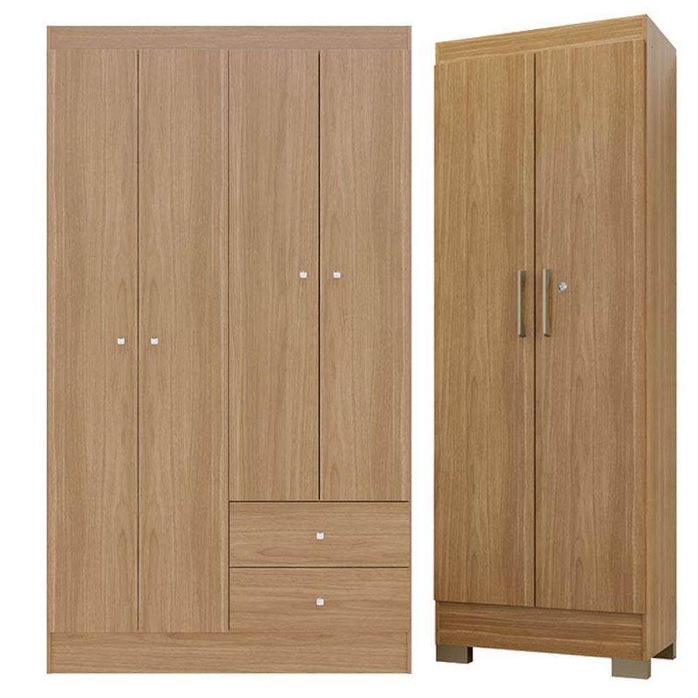 Guarda Roupa Solteiro Versa 4 Portas Com Armário Multiuso Luna Freijó Fosco - Kits Paraná - 1