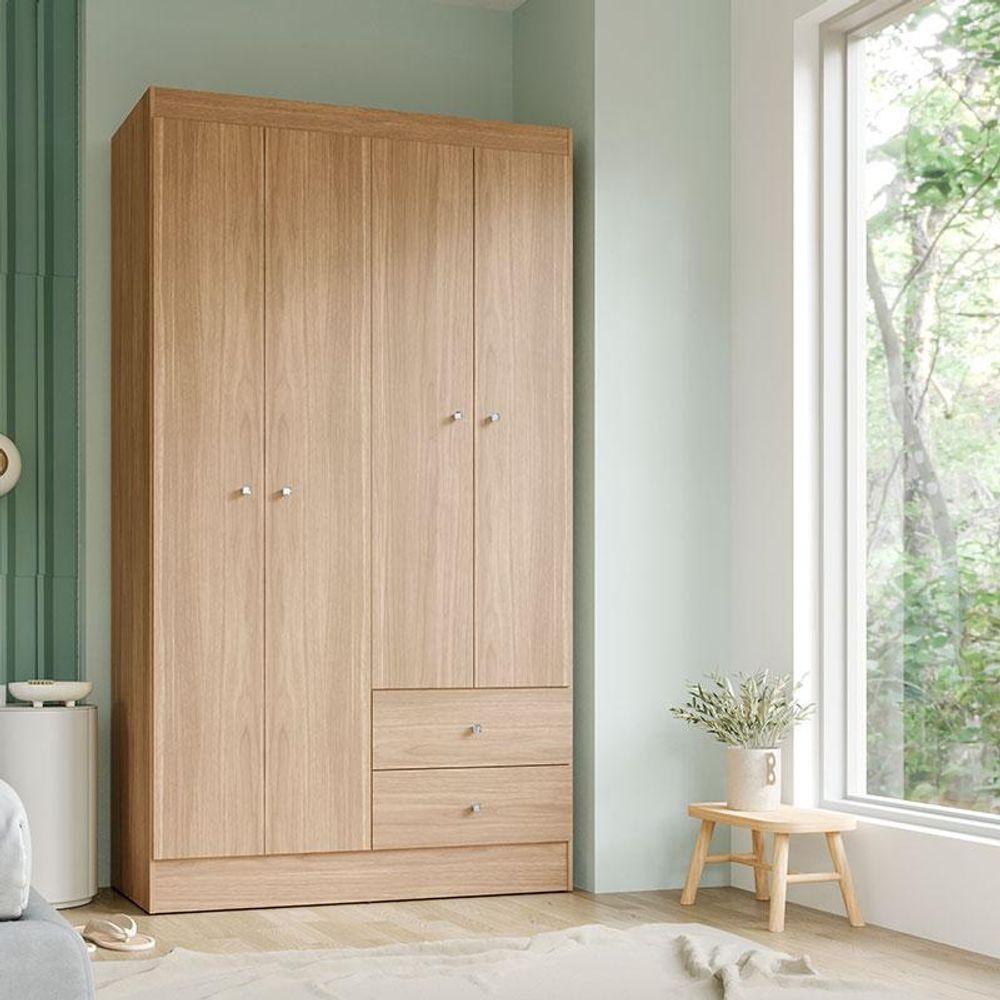 Guarda Roupa Solteiro Versa 4 Portas Com Armário Multiuso Luna Freijó Fosco - Kits Paraná - 6