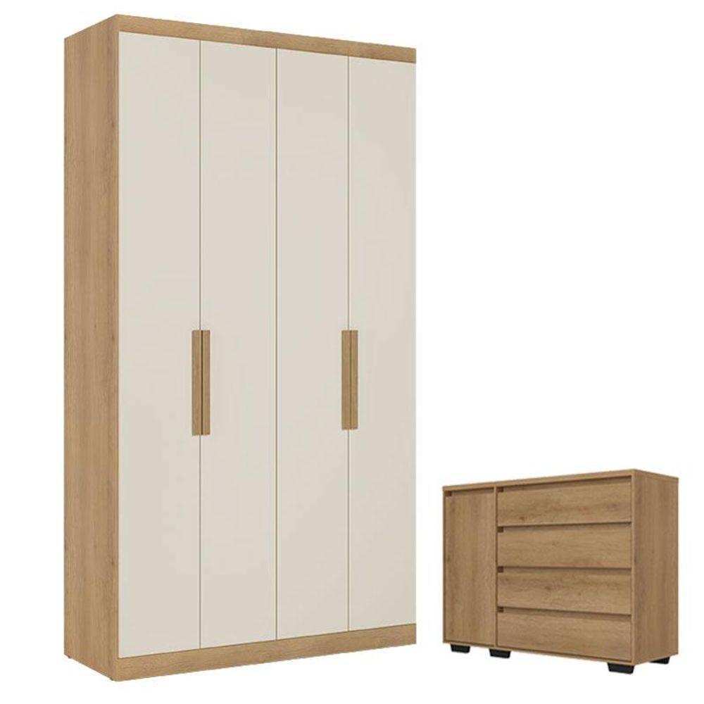 Guarda Roupa Soleiro Milan 4 Portas Capuccino Off White E Cômoda Com Porta Aurora Capuccino- Thb - 1