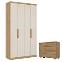 Guarda Roupa Soleiro Milan 4 Portas Capuccino Off White E Cômoda Com Porta Aurora Capuccino- Thb - 1