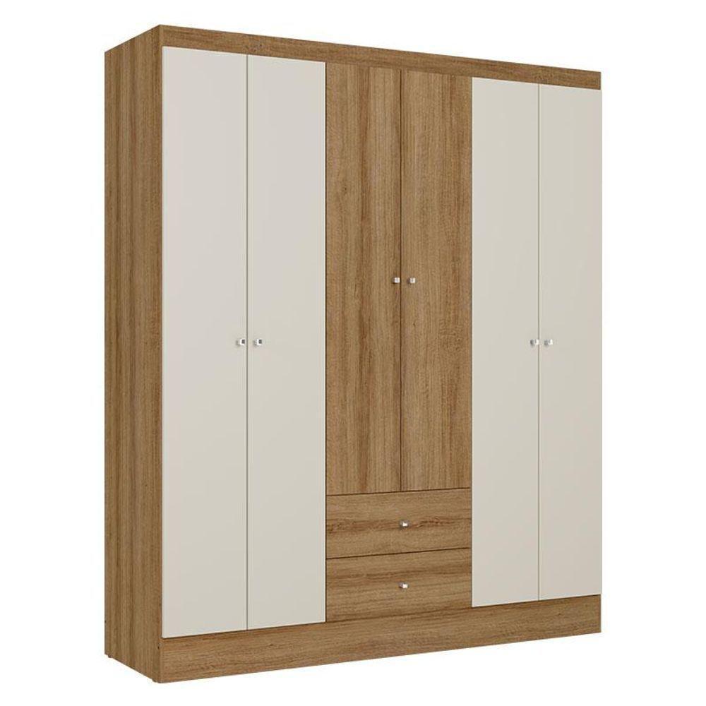 Guarda Roupa Casal Astro 6 Portas 2 Gavetas Almendra Off White Acetinado - Thb - 1