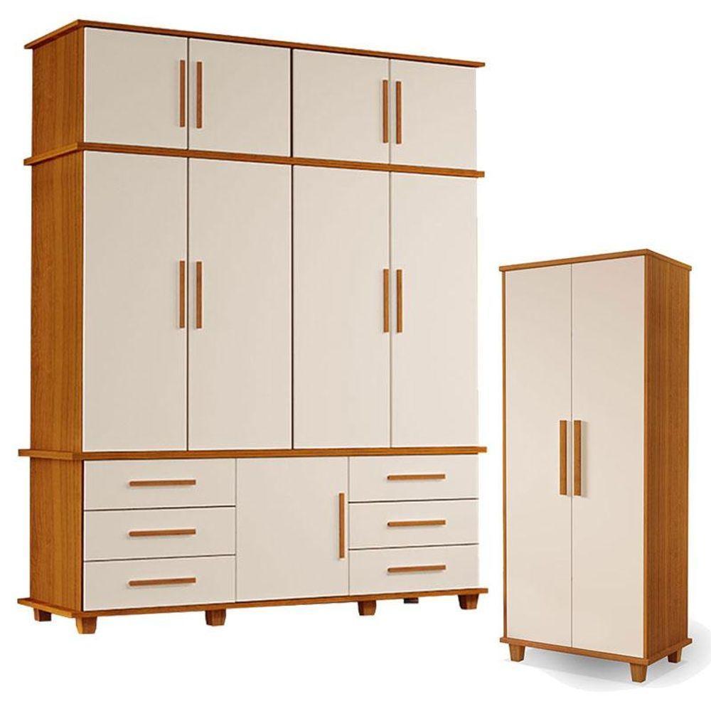 Guarda Roupa Casal Londres 4 Portas E Armário Multiuso Berlim Freijó Off White - Luapa Móveis - 1