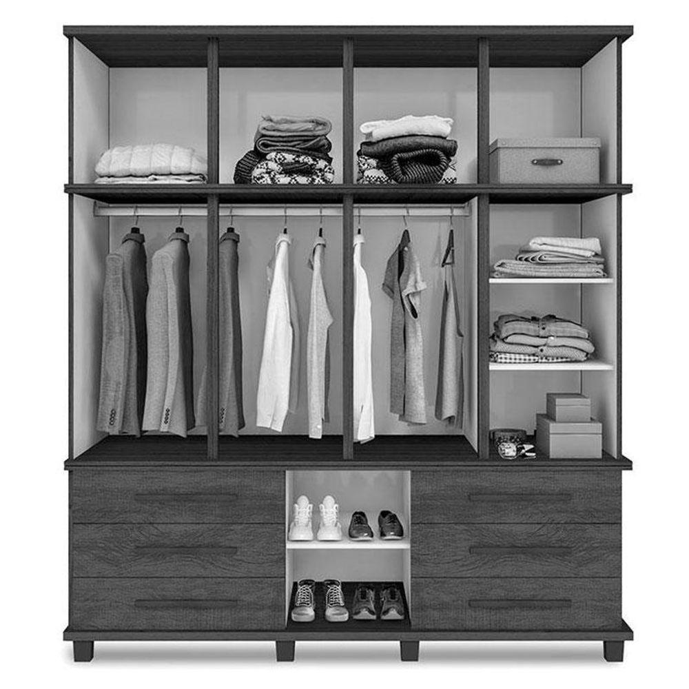 Guarda Roupa Casal Londres 4 Portas E Armário Multiuso Berlim Freijó Off White - Luapa Móveis - 3