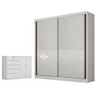 Guarda Roupa Solteiro Toledo Com Nicho E Cômoda Seul Neve - Novo Horizonte - 1