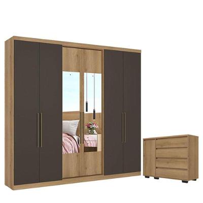 Guarda Roupa Casal Passione Ultra Glass 6 Portas Capuccino Cacau E Cômoda Com Porta Aurora Cappuccino - Thb