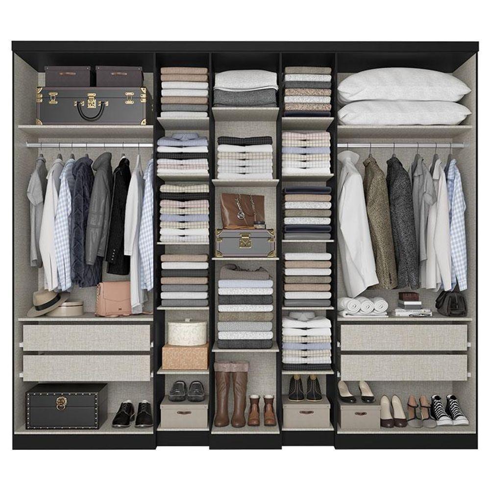 Guarda Roupa Casal Selecto Glass 7 Portas Preto Capuccino E Cômoda Gaveteiro Condessa Cappuccino - Thb - 3