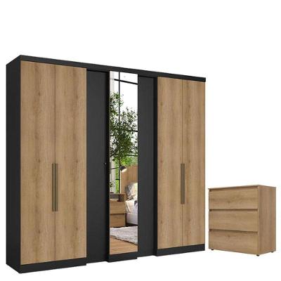 Guarda Roupa Casal Selecto Glass 7 Portas Preto Capuccino E Cômoda Gaveteiro Condessa Cappuccino - Thb