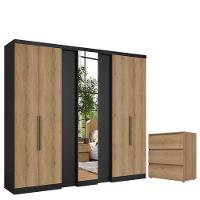 Guarda Roupa Casal Selecto Glass 7 Portas Preto Capuccino E Cômoda Gaveteiro Condessa Cappuccino - Thb - 1