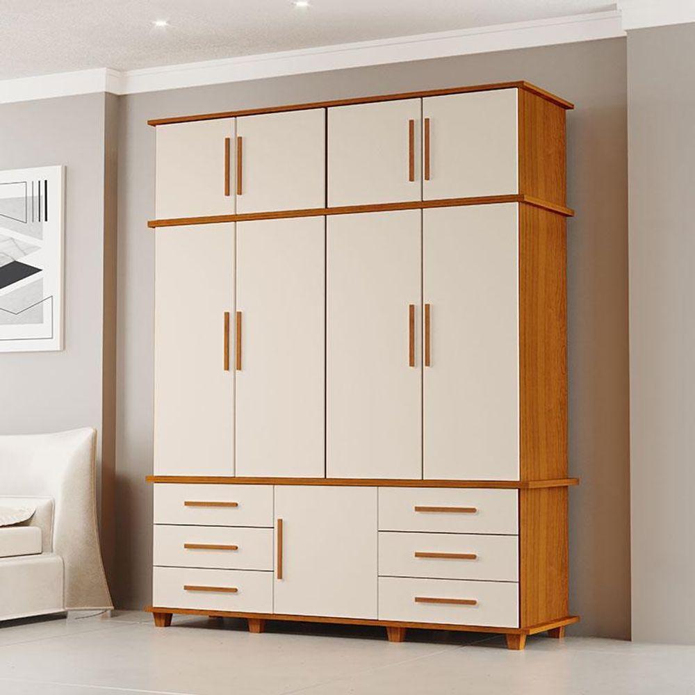Guarda Roupa Casal Londres 4 Portas Ambiente Freijó Off White - Luapa Móveis - 1