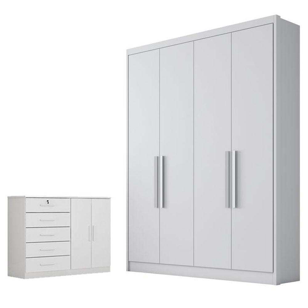 Guarda Roupa Solteiro Sevilha Com Nicho E Cômoda Seul Neve - Novo Horizonte - 1