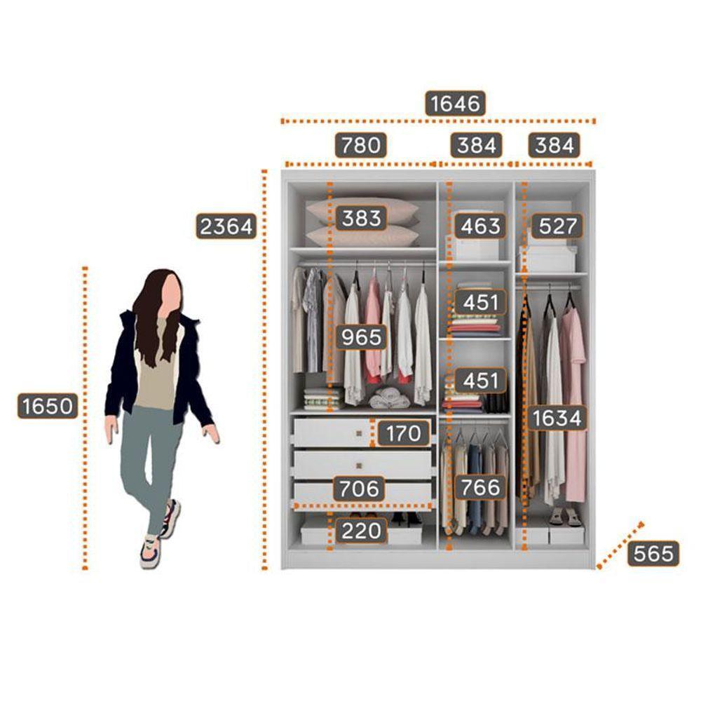Guarda Roupa Solteiro Sevilha Com Nicho E Cômoda Seul Neve - Novo Horizonte - 3