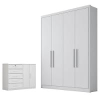 Guarda Roupa Solteiro Sevilha Com Nicho E Cômoda Seul Neve - Novo Horizonte - 1