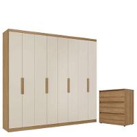 Guarda Roupa Casal Milan 8 Portas Capuccino Off White E Cômoda Gaveteiro Condessa Cappuccino - Thb - 1