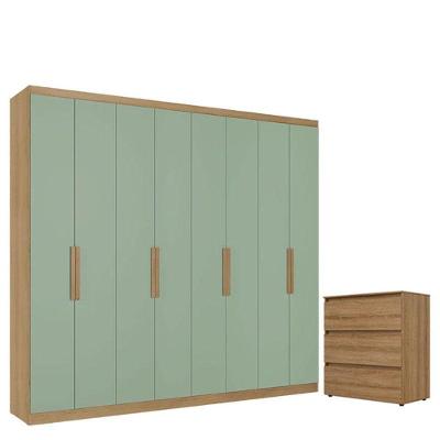 Guarda Roupa Casal Milan 8 Portas Capuccino Menta E Cômoda Gaveteiro Condessa Cappuccino - Thb