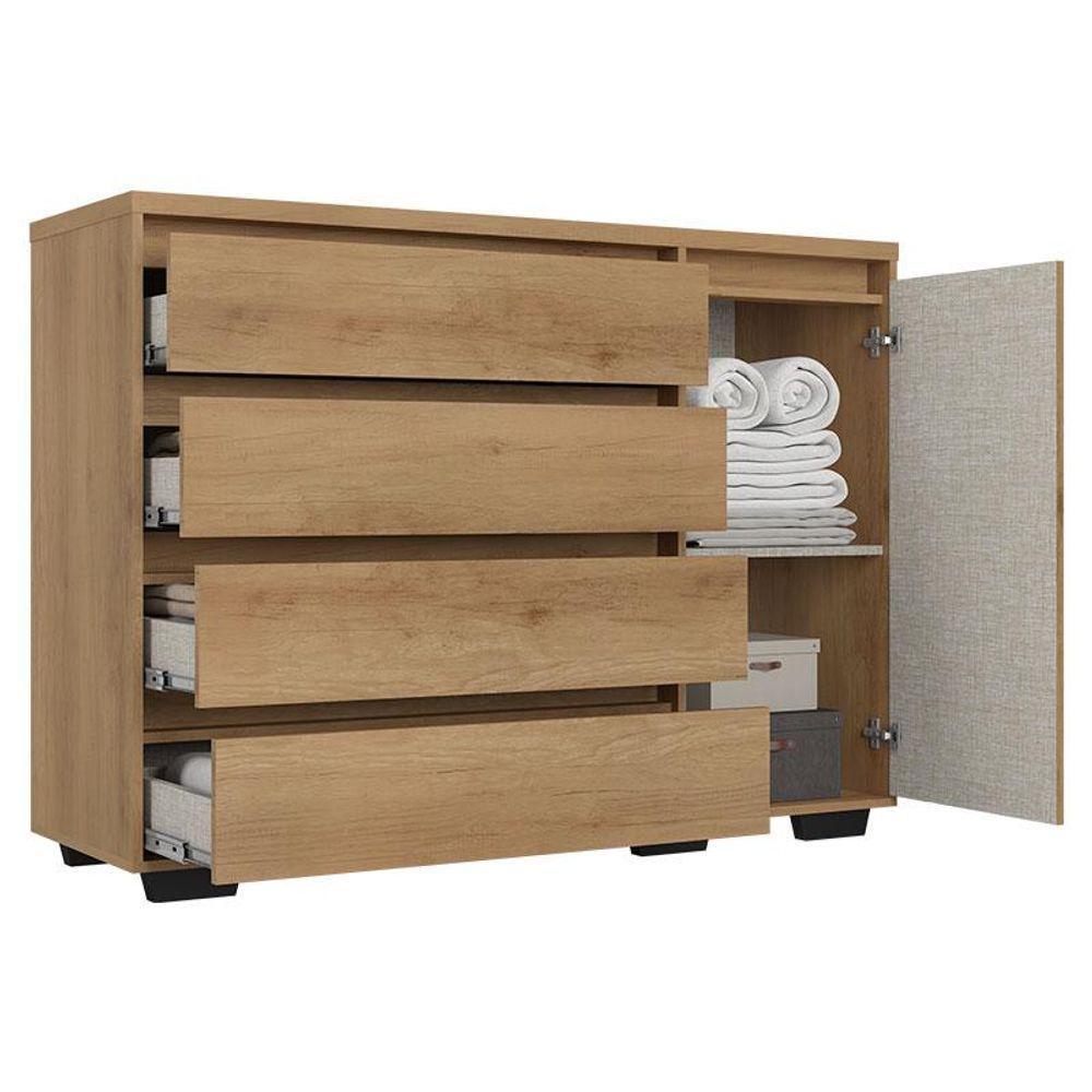 Guarda Roupa Casal Valência 6 Portas Capuccino Off White E Cômoda Com Porta Aurora Acetinado - Thb - 3