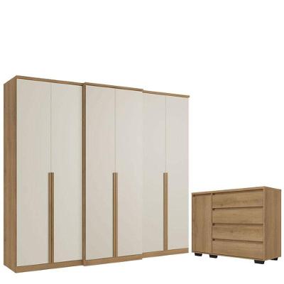 Guarda Roupa Casal Valência 6 Portas Capuccino Off White E Cômoda Com Porta Aurora Acetinado - Thb