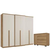 Guarda Roupa Casal Valência 6 Portas Capuccino Off White E Cômoda Com Porta Aurora Acetinado - Thb - 1