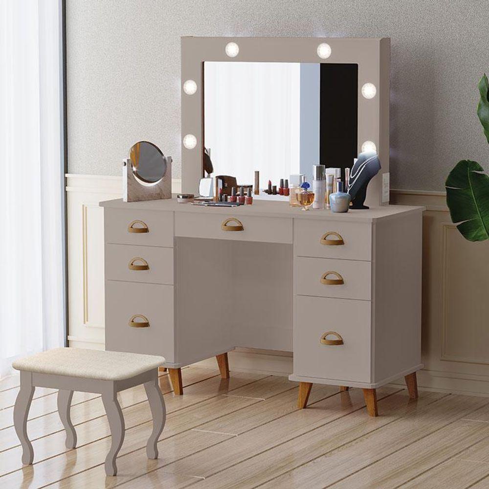 Penteadeira Camarim New Seul Com Banqueta Almofadada Mani - Luapa Móveis - 4