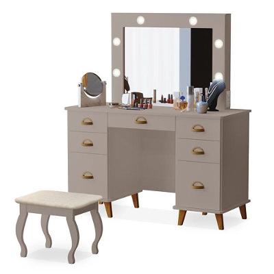 Penteadeira Camarim New Seul Com Banqueta Almofadada Mani - Luapa Móveis