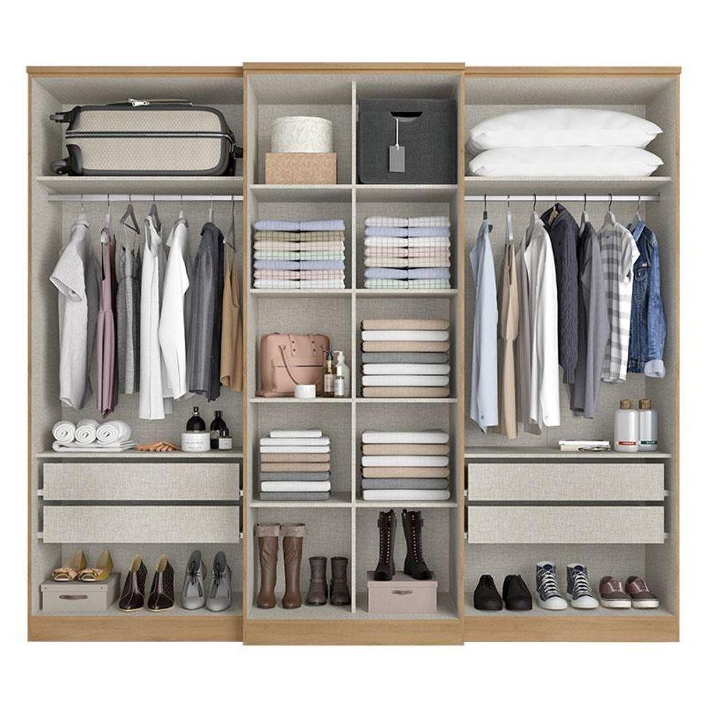 Guarda Roupa Casal Valência 6 Portas Full Glass Capuccino Off White Cômoda Gaveteiro Condessa Acetinado - Thb - 3
