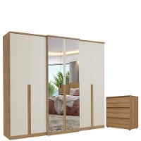 Guarda Roupa Casal Valência 6 Portas Full Glass Capuccino Off White Cômoda Gaveteiro Condessa Acetinado - Thb - 1