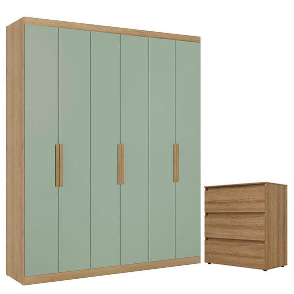 Guarda Roupa Casal Milan 6 Portas Capuccino Menta E Cômoda Gaveteiro Condessa Capuccino - Thb - 1