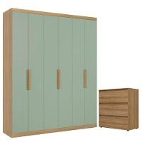 Guarda Roupa Casal Milan 6 Portas Capuccino Menta E Cômoda Gaveteiro Condessa Capuccino - Thb - 1