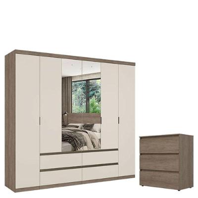 Guarda Roupa Casal Nobre 6 Portas Glass Rustic Off White E Cômoda Gaveteiro Condessa Rustic Acetinado - Thb