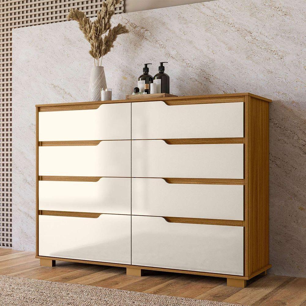 Comoda Casal Quarto Georgia 8 Gavetas Freijo Com Off White - Moval - 2