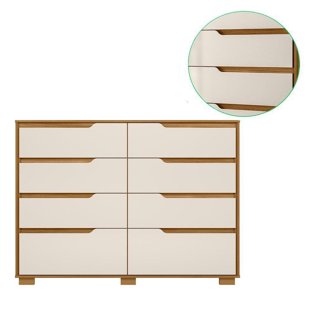 Comoda Casal Quarto Georgia 8 Gavetas Freijo Com Off White - Moval - 4